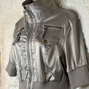 Y2K Ashley By 26 International cropped Silver Bomber Jacket